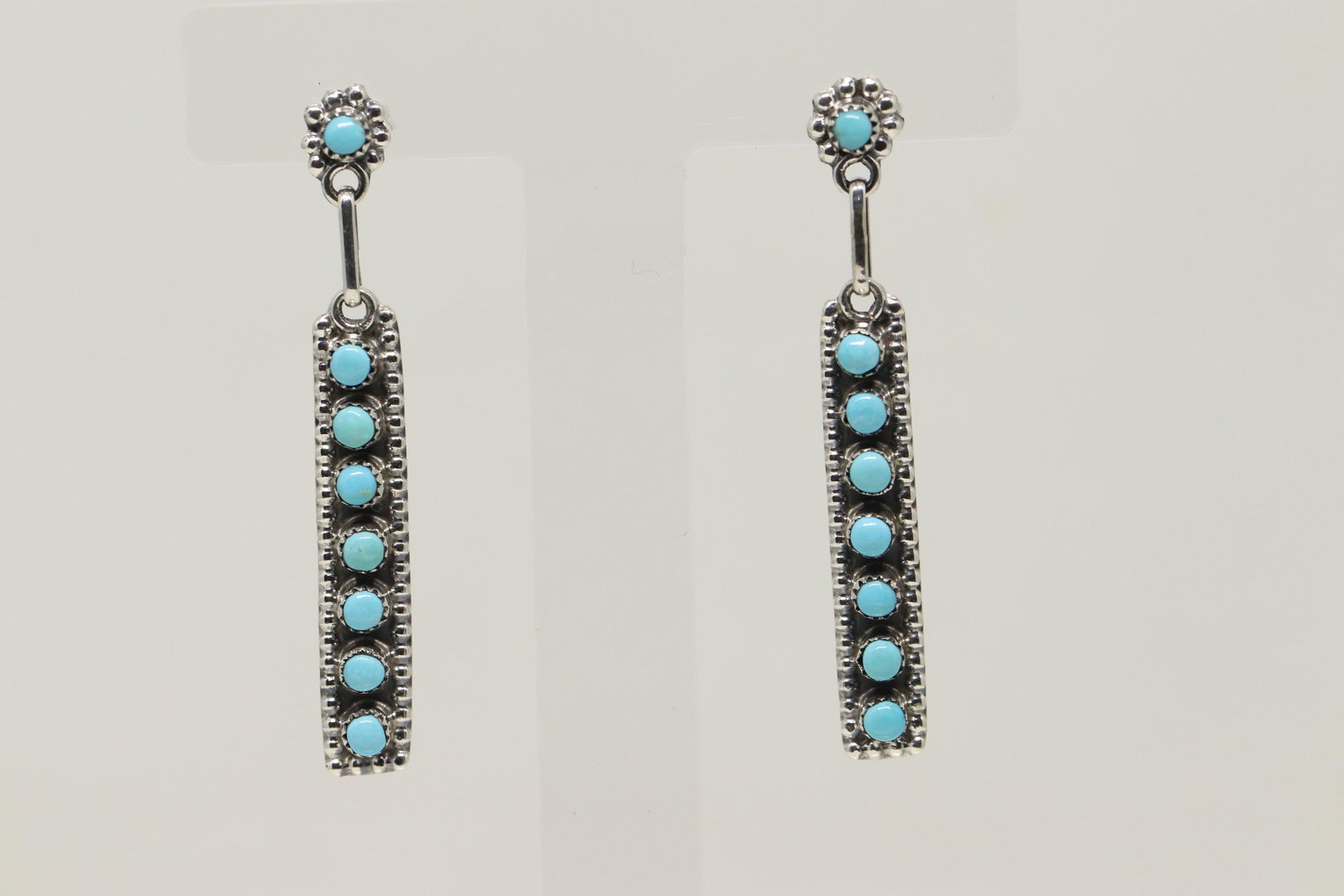 Native American Zuni Sterling Petit Point Turquoise: This is a Native American Zuni Sterling Petit Point Turquoise Post Earrings By Rena Laate REF:I033D767