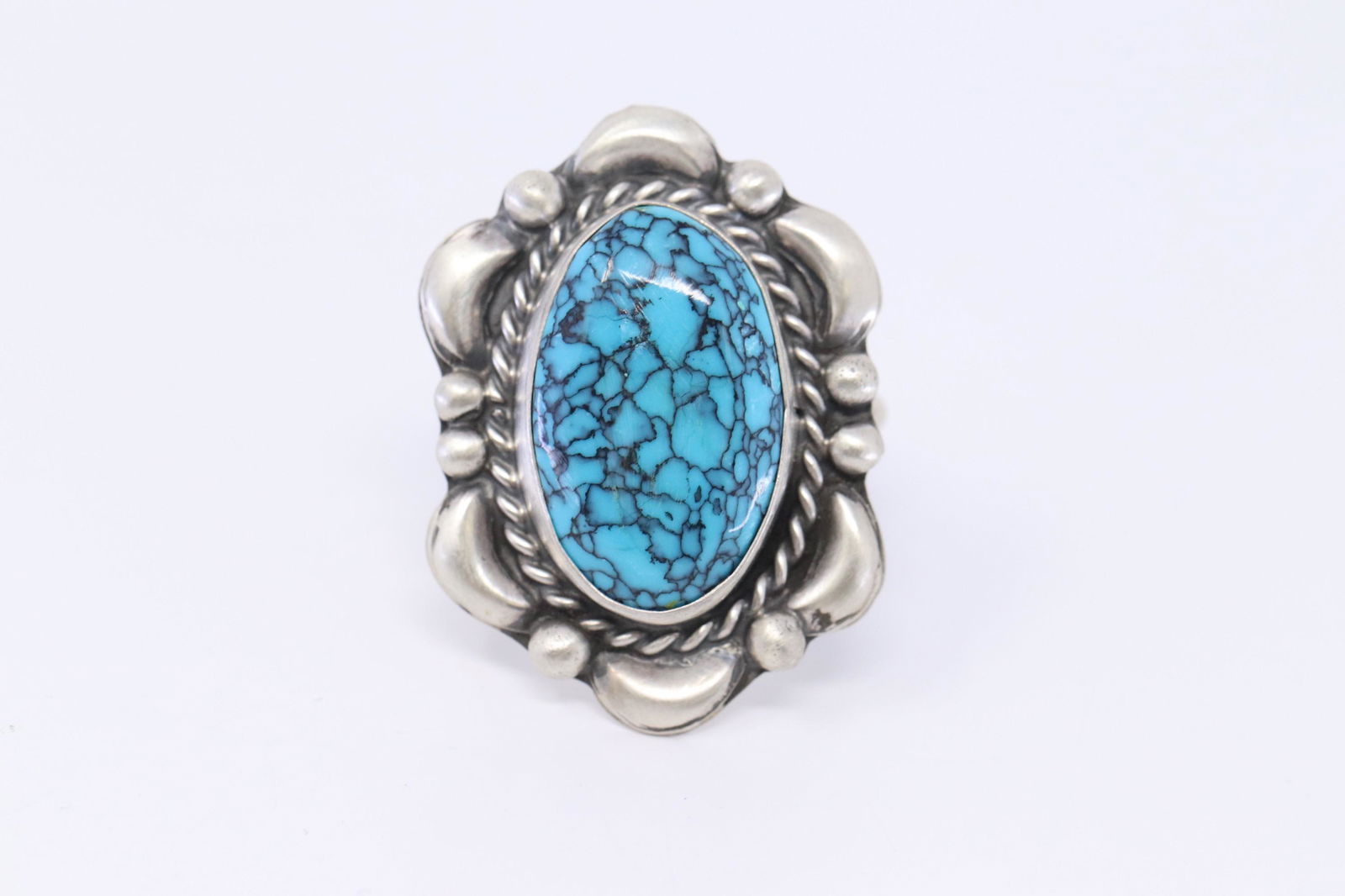 Navajo Handmade Kingman Turquoise Ring with Sterling (1 of 3)