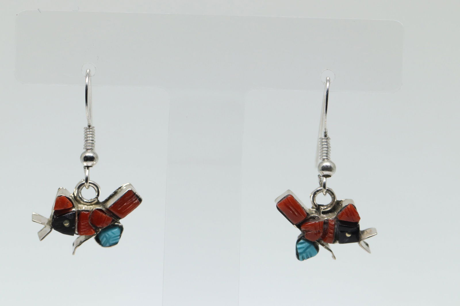 Zuni Inlay Turquoise Huge Earring Set Sterling Made By (1 of 4)