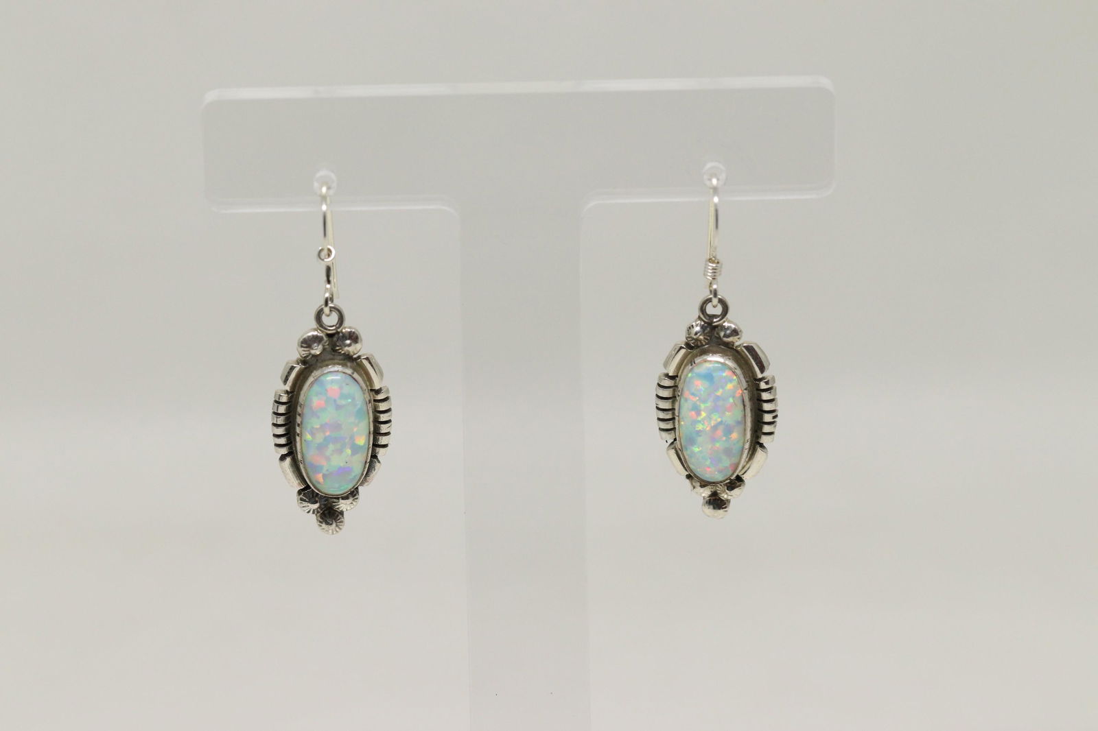 NAVAJO MARIE BAHE STERLING OPAL EARRINGS (1 of 3)