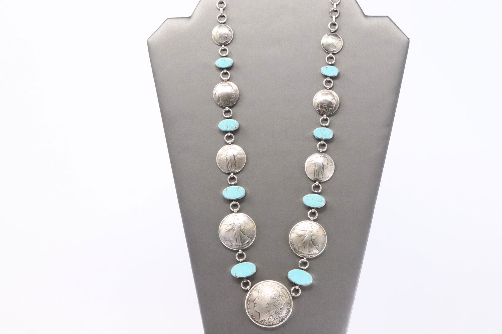 James McCabe Sterling Silver & Turquoise Coin Necklace. (1 of 7)