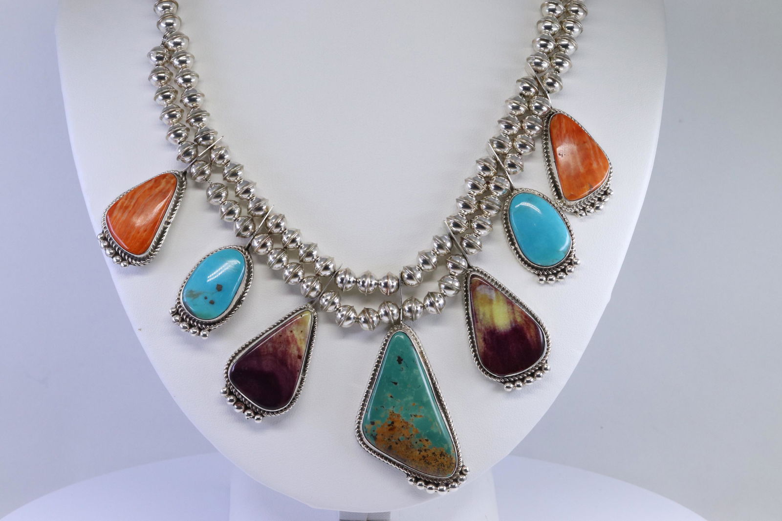 Navajo Sterling Silver Multi Color Necklace. (1 of 12)
