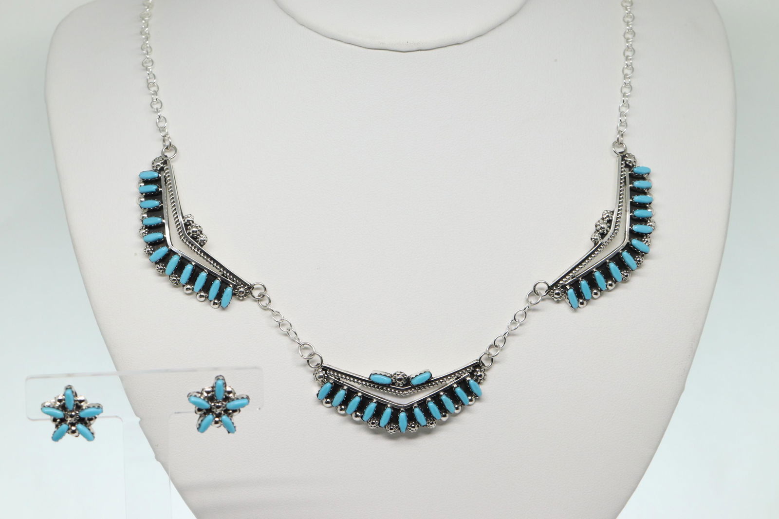 Zuni Turquoise & Sterling Silver Necklace & Earrings (1 of 4)