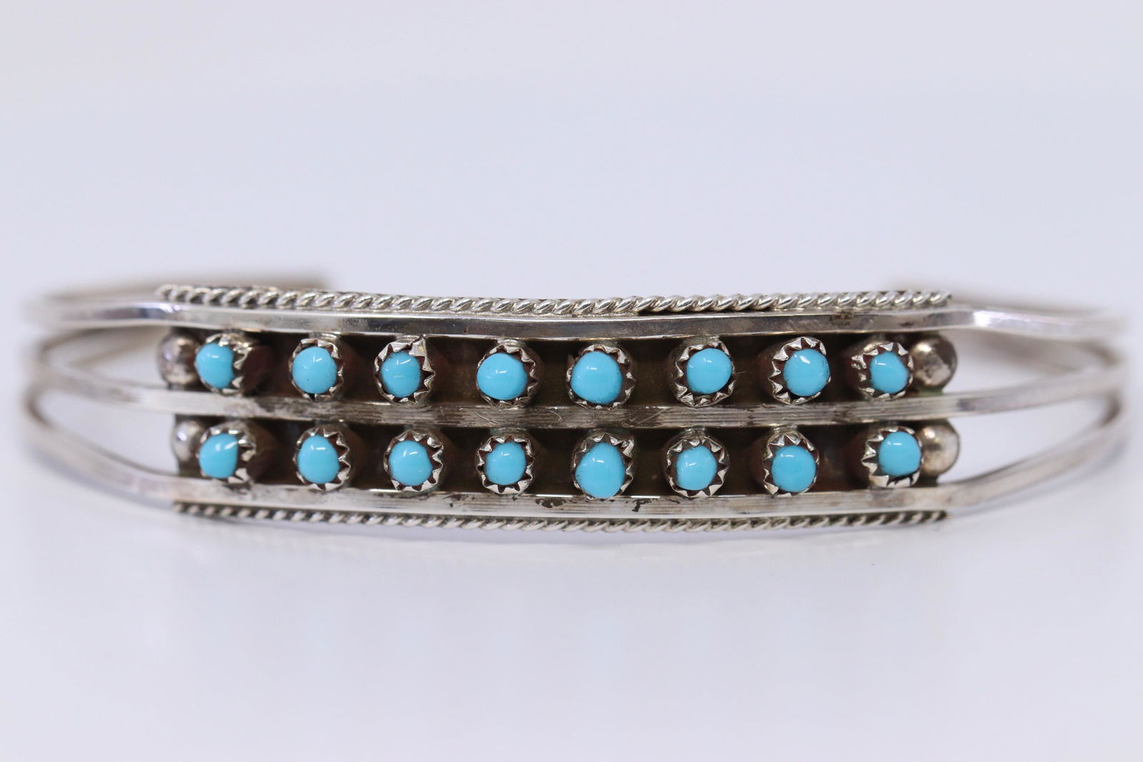Zuni Kingman Turquoise Double Row Sterling Silver Cuff (1 of 2)