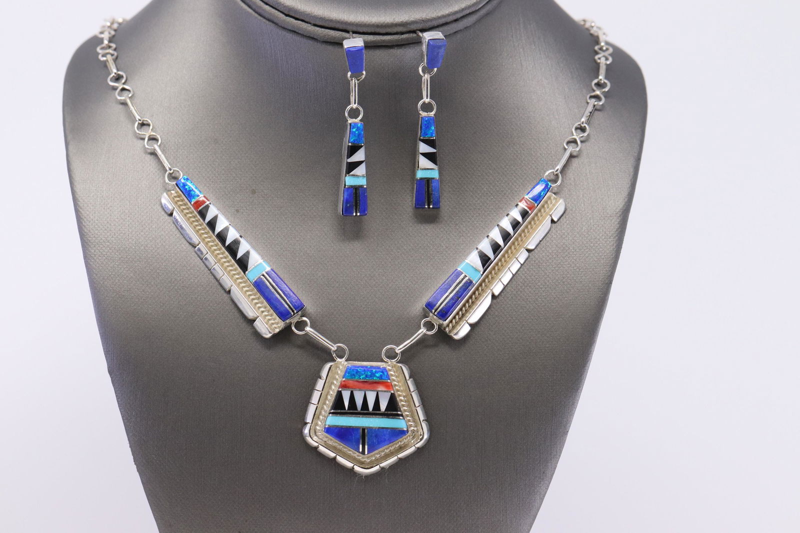 Zuni Handmade Sterling Silver Inlay Set (1 of 7)