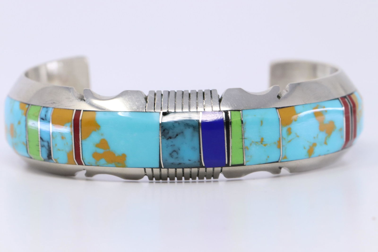 Native American Navajo Multi Gemstone Inlay Cuff (1 of 6)
