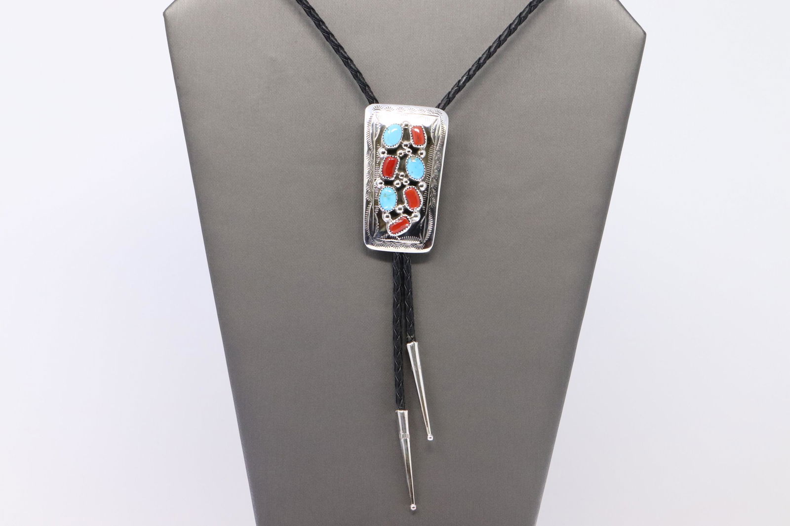 Bolo Sterling Silver Turquoise and Coral (1 of 4)