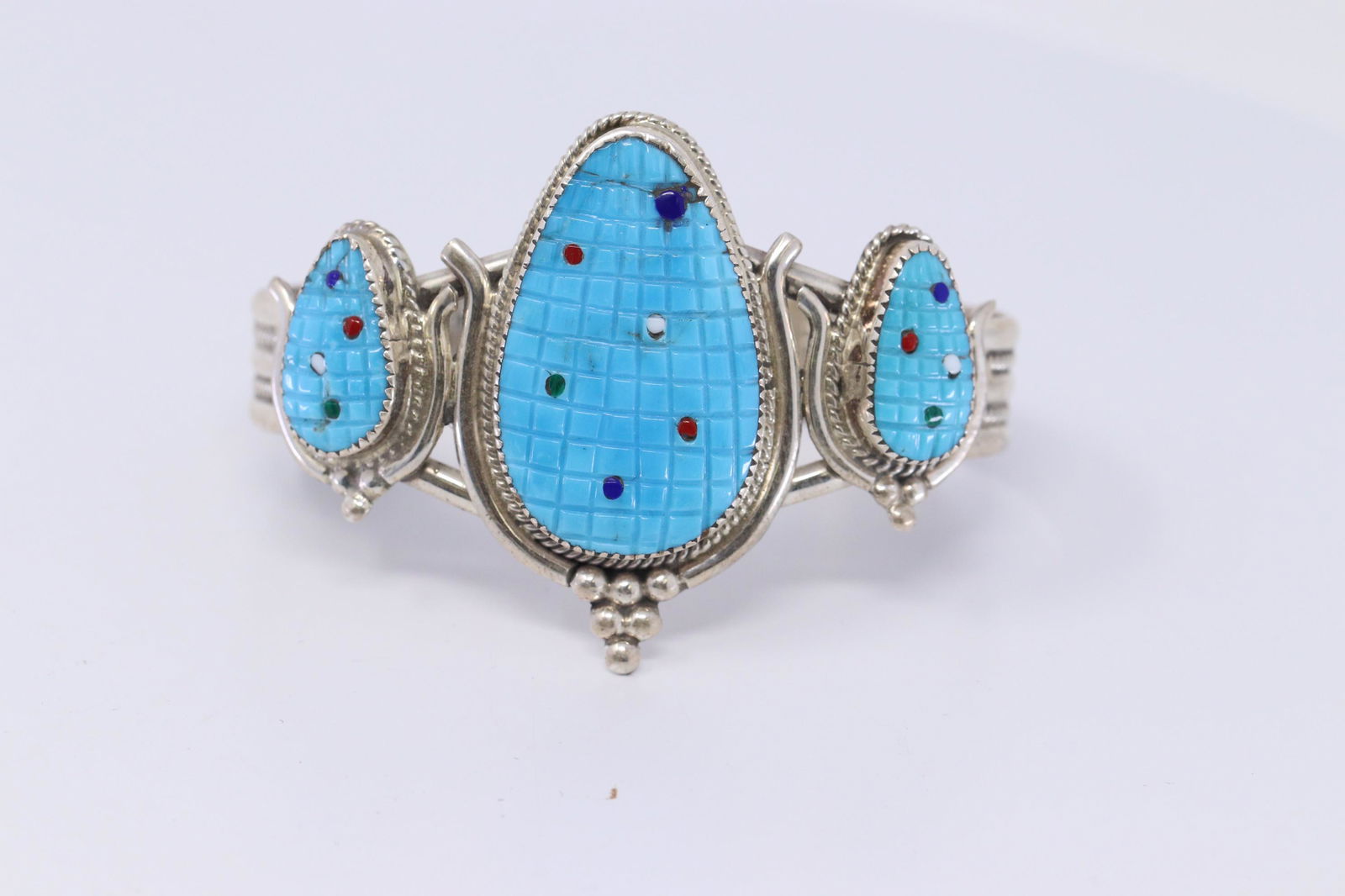 Native American Zuni Sterling Multi-Stone Corn Cuff (1 of 4)