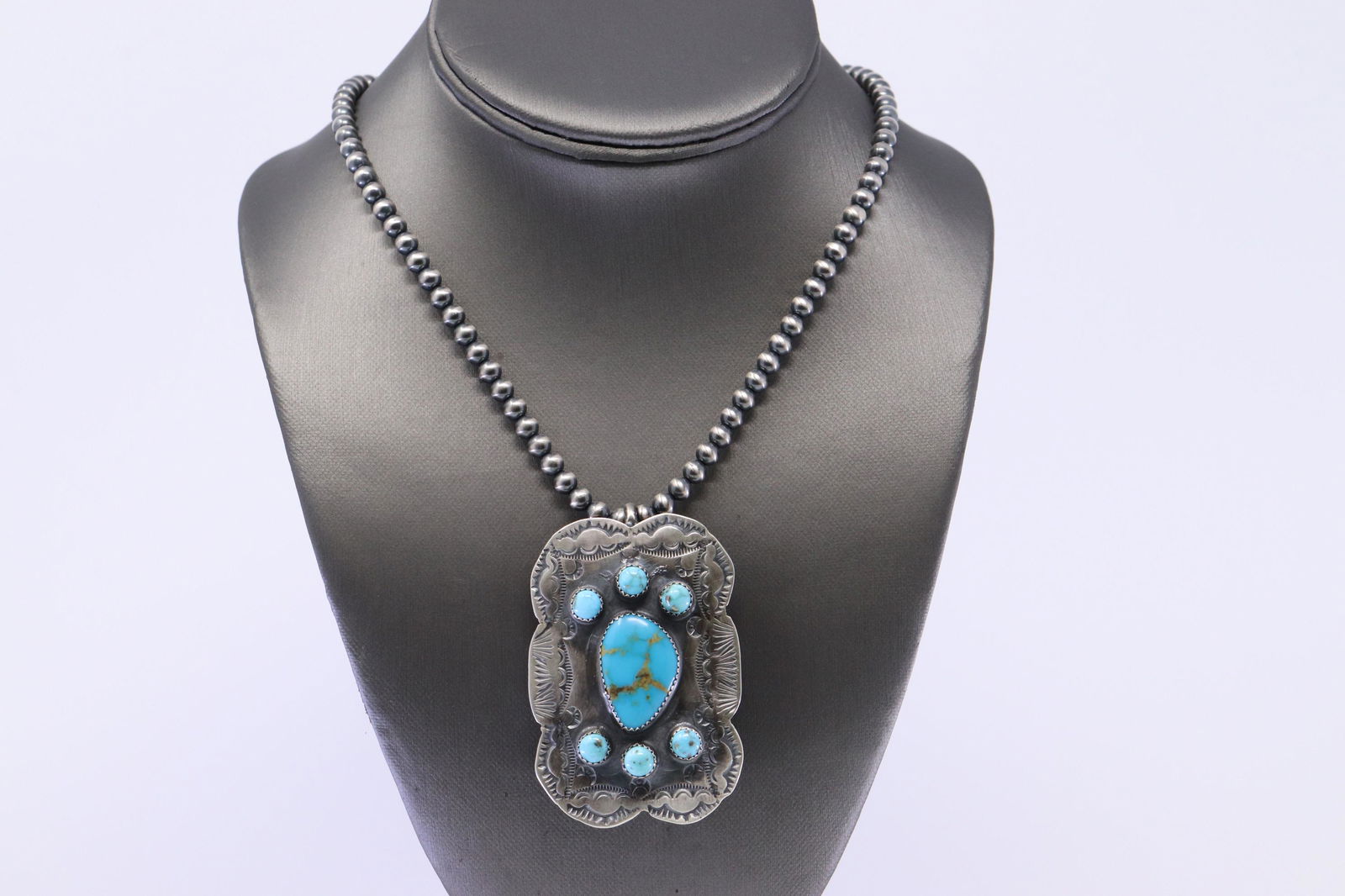 Native American Turquoise Pendant with Navajo Pearl (1 of 5)