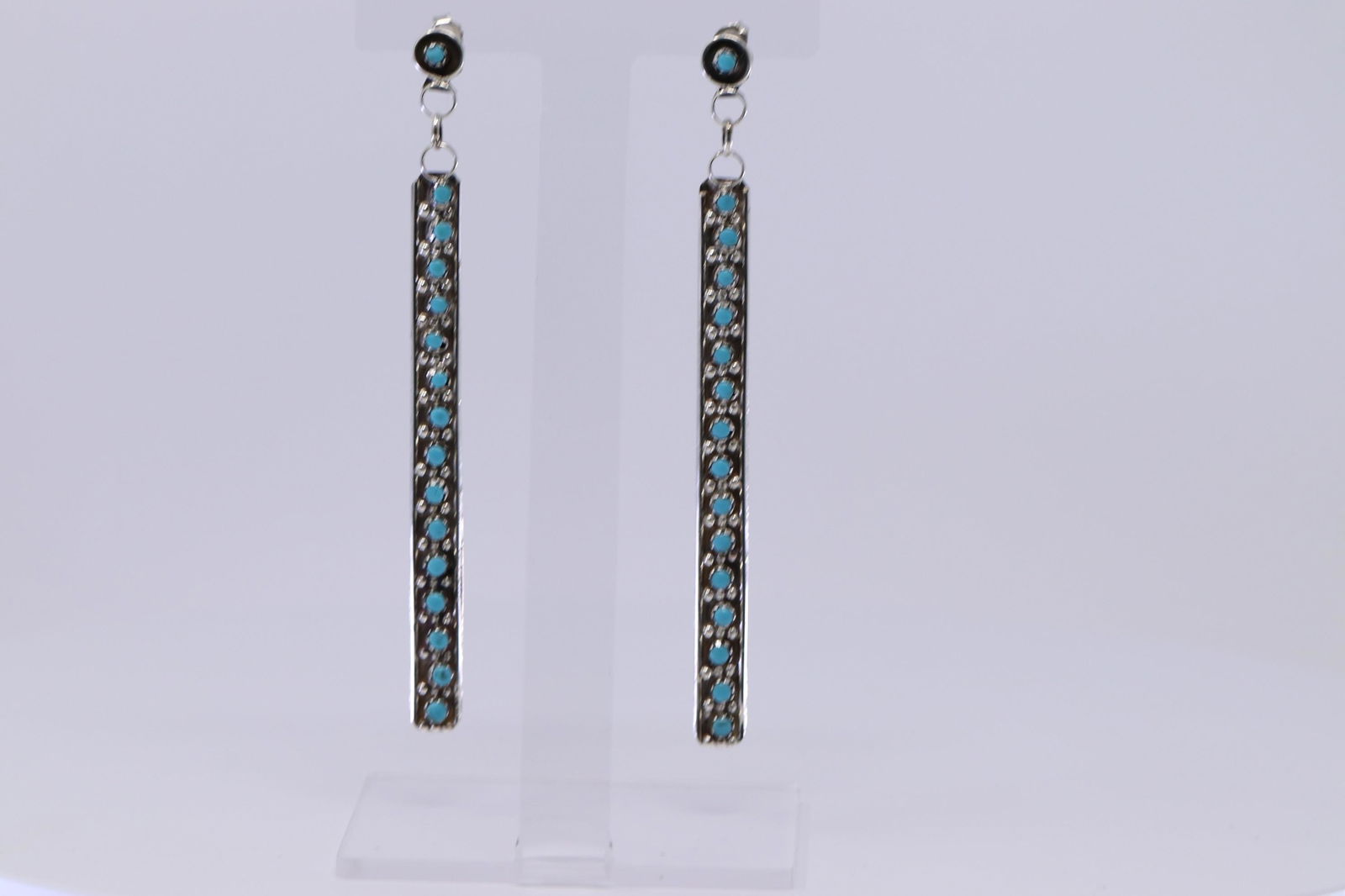 Native American Zuni Handmade Turquoise Bar Earring's (1 of 5)