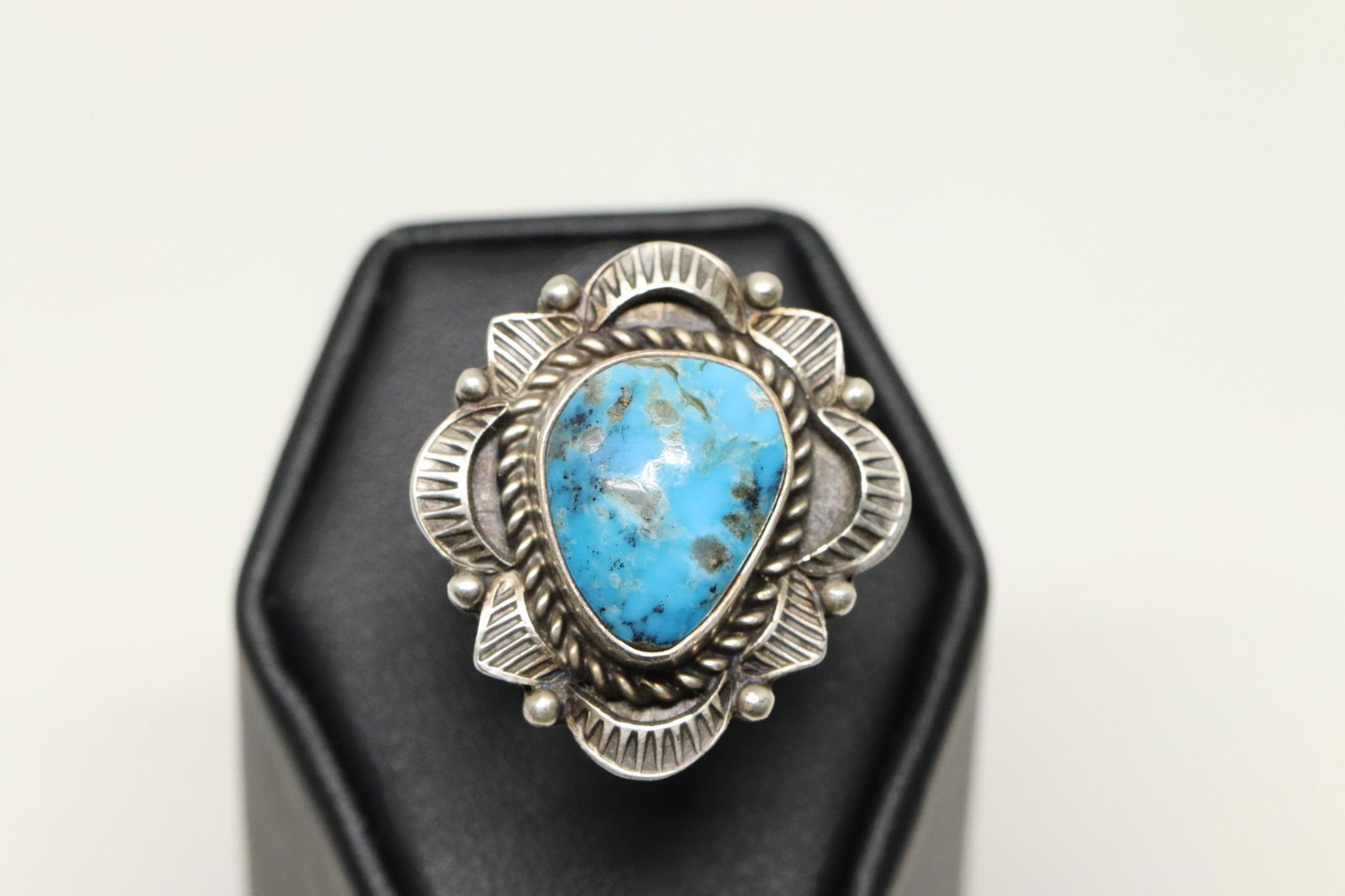 Navajo Handmade Turquoise Ring Set In Sterling Silver (1 of 4)