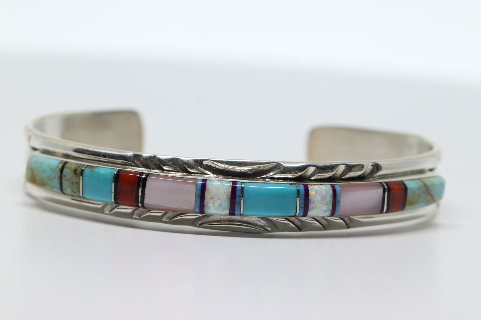 Navajo Handmade Sterling Silver Multi-Stone Bracelet By (1 of 5)