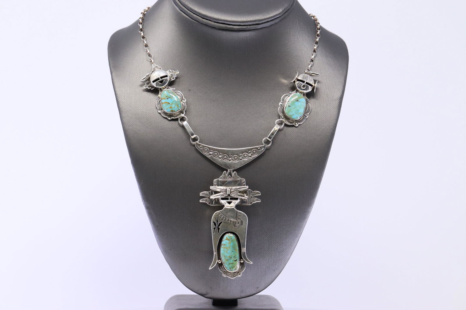 Navajo Handmade Nelson Morgan Sterling Silver Turquoise (1 of 5)