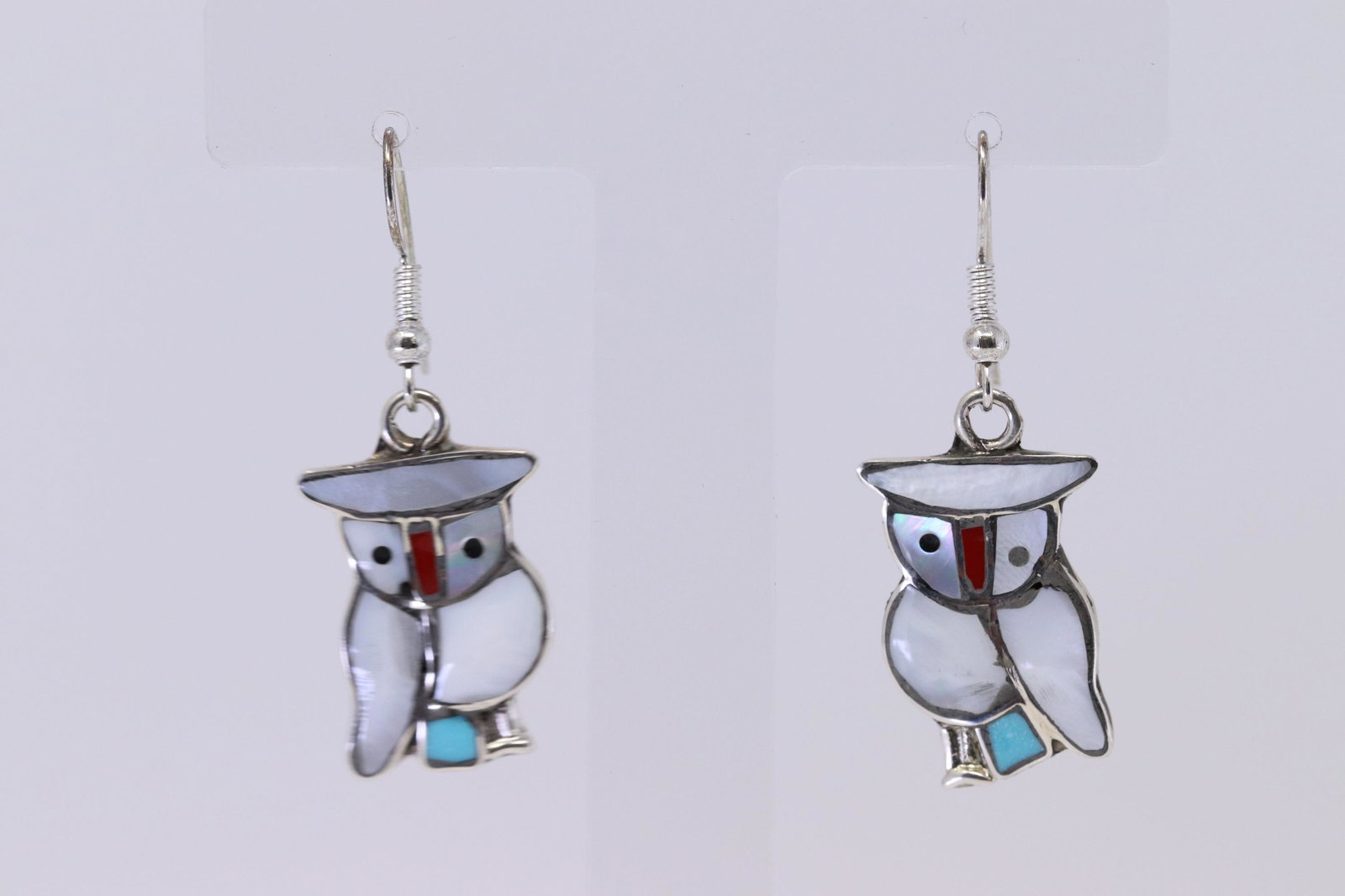 Native American Pitkin Natewa Zuni Inlay Owl Earring's.: This is a Native American Pitkin Natewa Zuni Inlay Owl Earring's.
