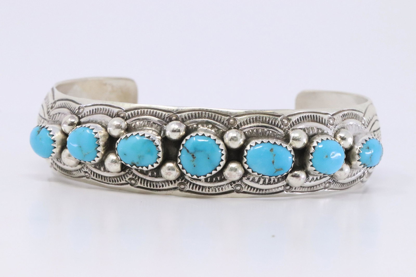 Native American Navajo Handmade Turquoise Bracelet: This is a Native American Navajo Handmade Turquoise Bracelet Sterling Silver By Grace Silver.