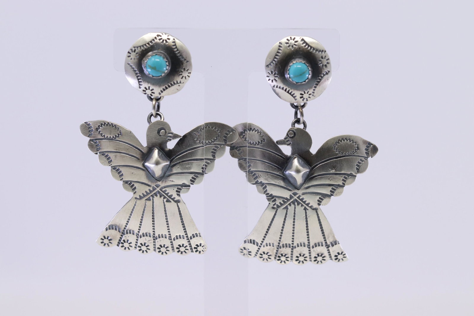 Tim Yazzie NAVAJO Sterling Silver KINGMAN TURQUOISE: This is a Tim Yazzie NAVAJO Sterling Silver KINGMAN TURQUOISE Thunderbird EARRINGS.
