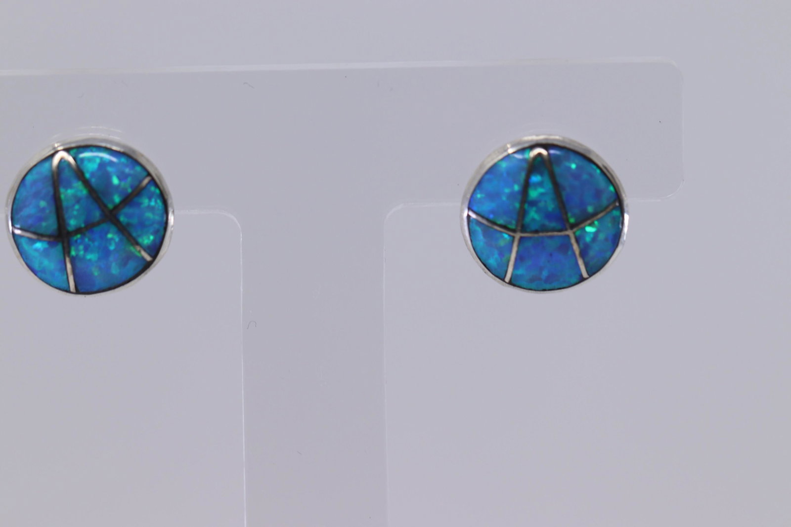 Zuni Handmade Opal inlay Earrings in Sterling Silver by: Zuni Handmade Opal inlay Earrings in Sterling Silver by Lori Kalestewa