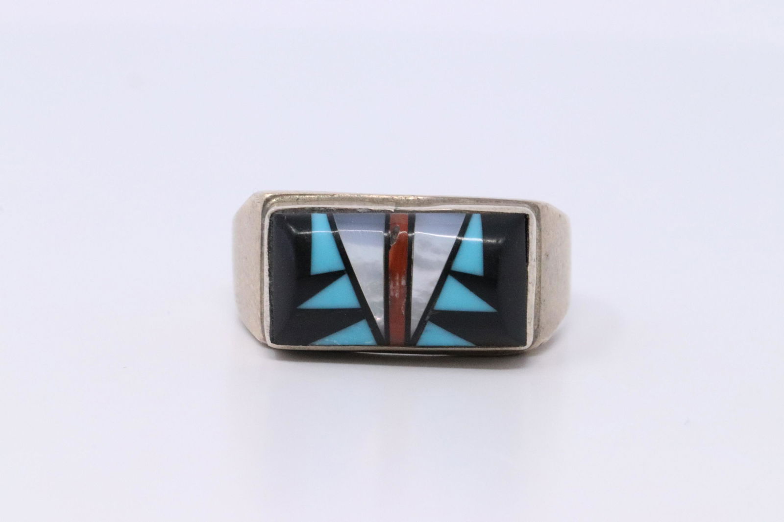 Navajo Mens Silver Multi Stone Inlay Ring Sam Begay (1 of 2)