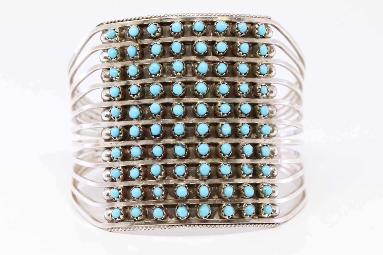 Native American Zuni 10 Row Dotted Turquoise Sterling (1 of 4)