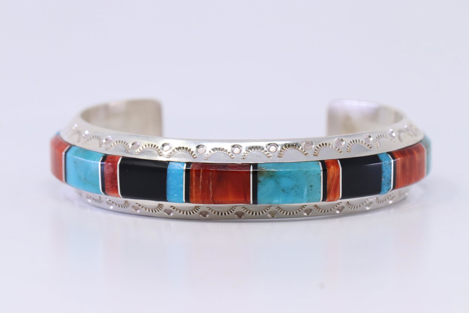 Navajo Sterling Silver Turquoise Spiny Oyster and Onyx (1 of 5)