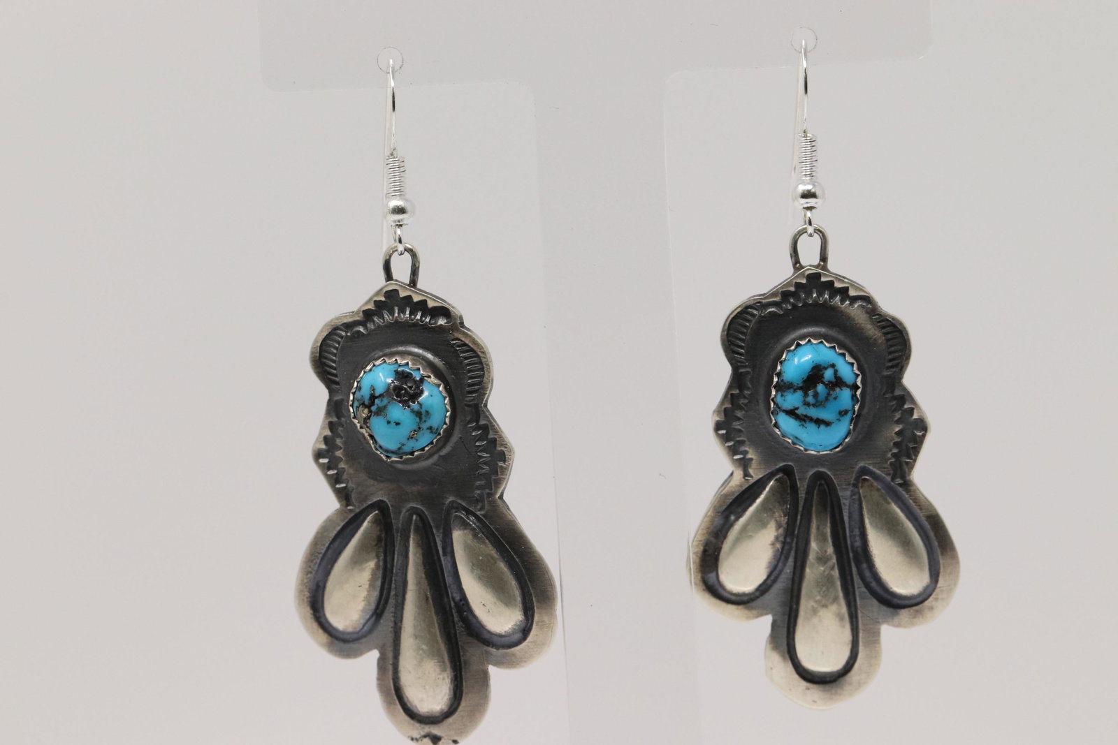 Navajo Kingman Turquoise Sterling Silver Cross Hook: This is a Navajo Kingman Turquoise Sterling Silver Cross Hook Earring By Shawn Cayatino. REF:I754T432