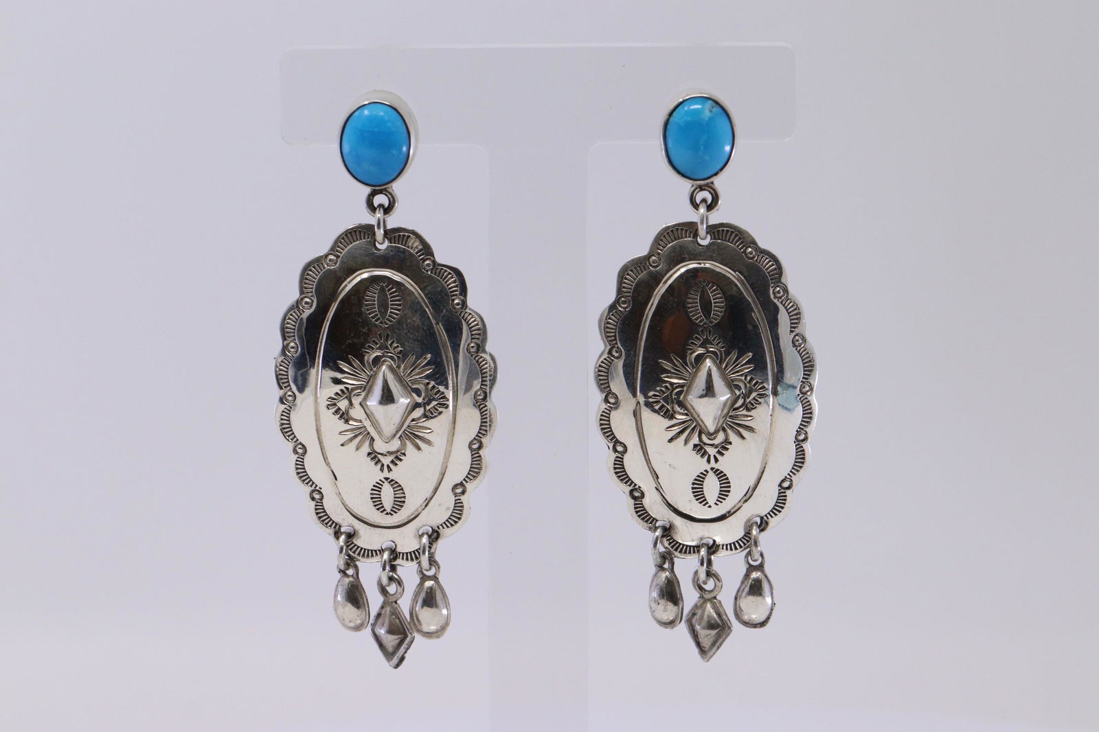 Navajo Sterling Silver Turquoise Drop Post Earrings By (1 of 3)