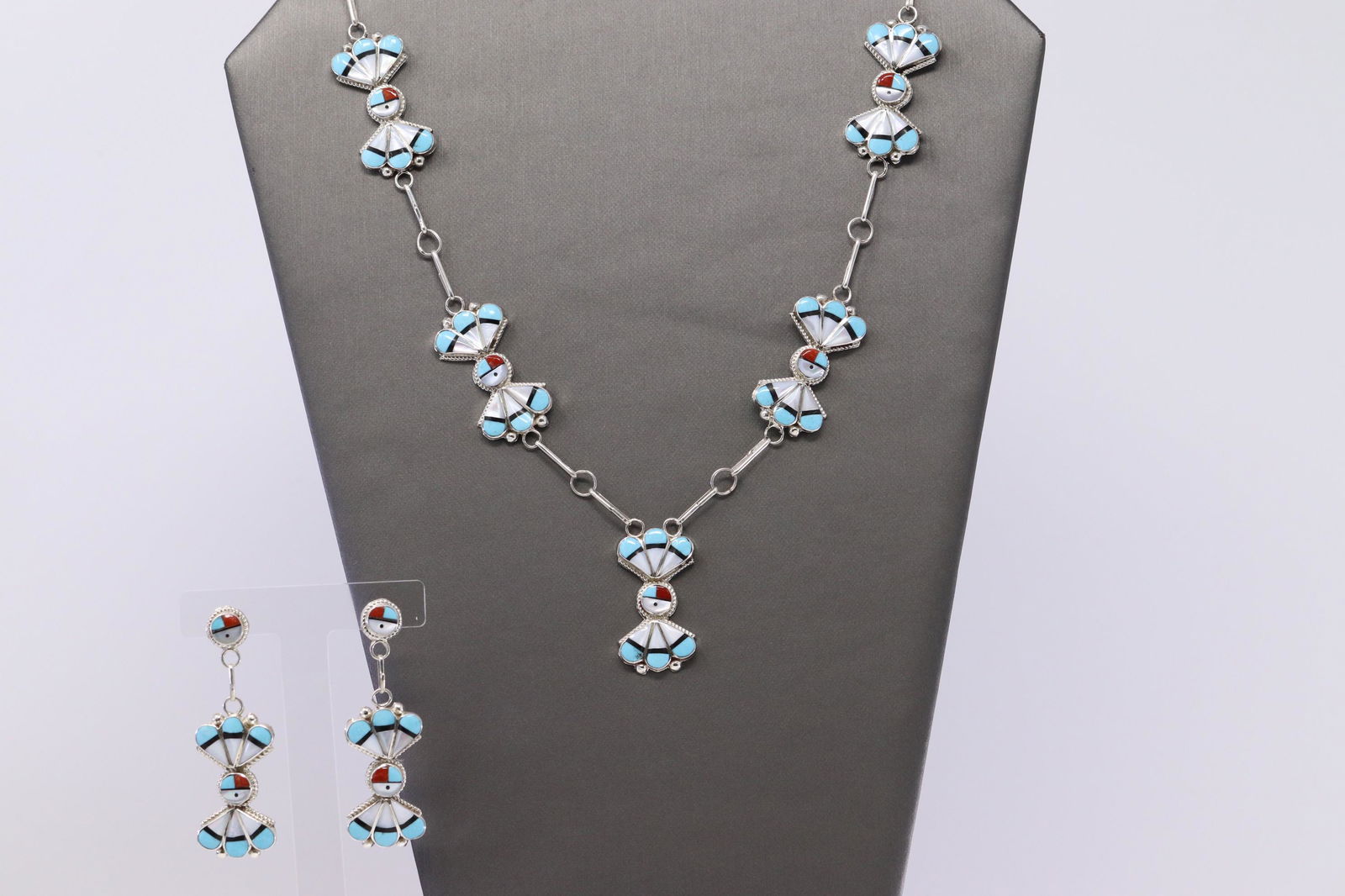 Native American Zuni Handmade Sunface Inlay Set By (1 of 5)