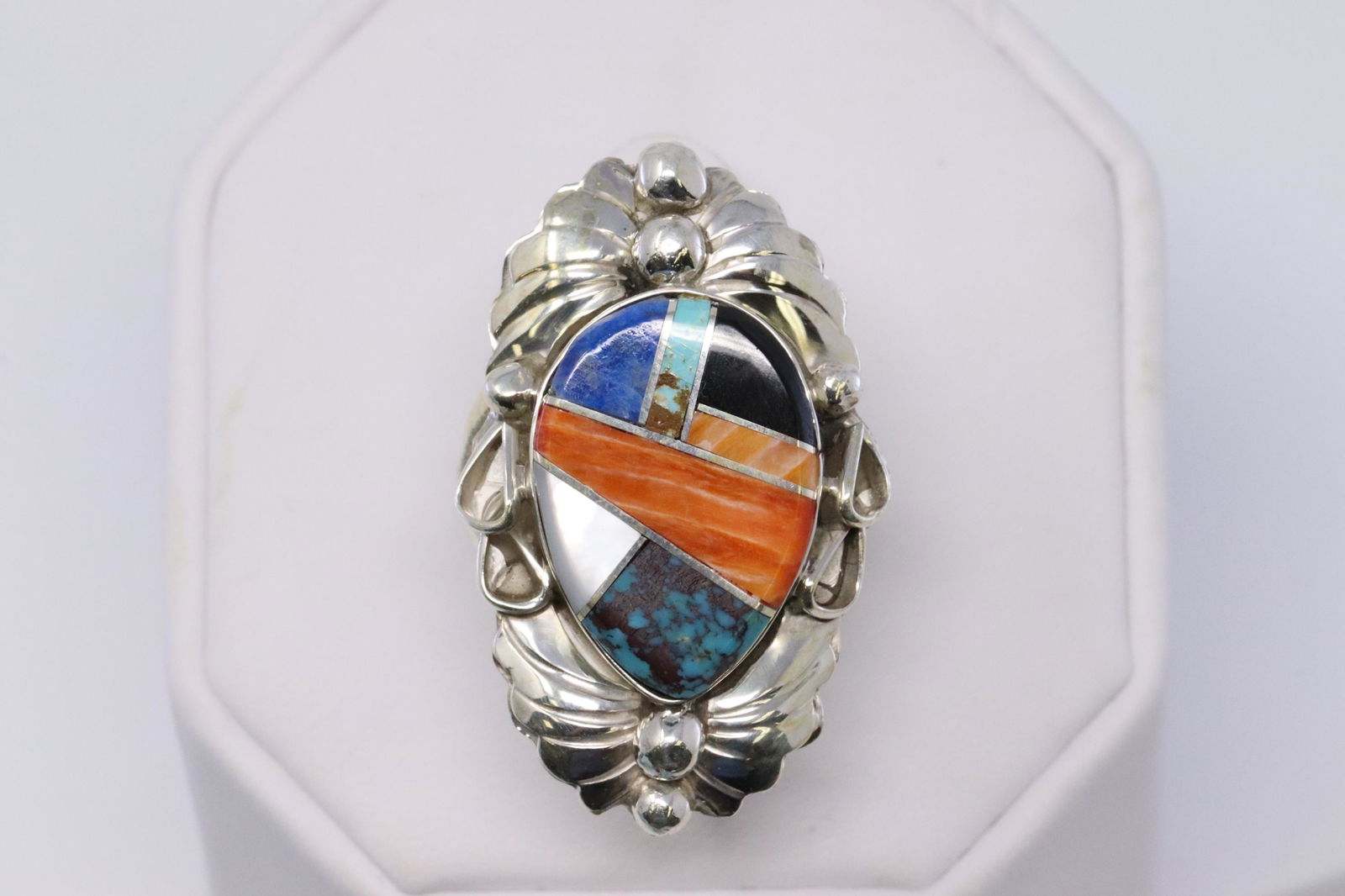 Navajo Native American Sterling Silver Multi Stone: This is a Navajo Native American Sterling Silver Multi Stone Inlay Ring By Jerome Yazzie. Ring size is 9.50.