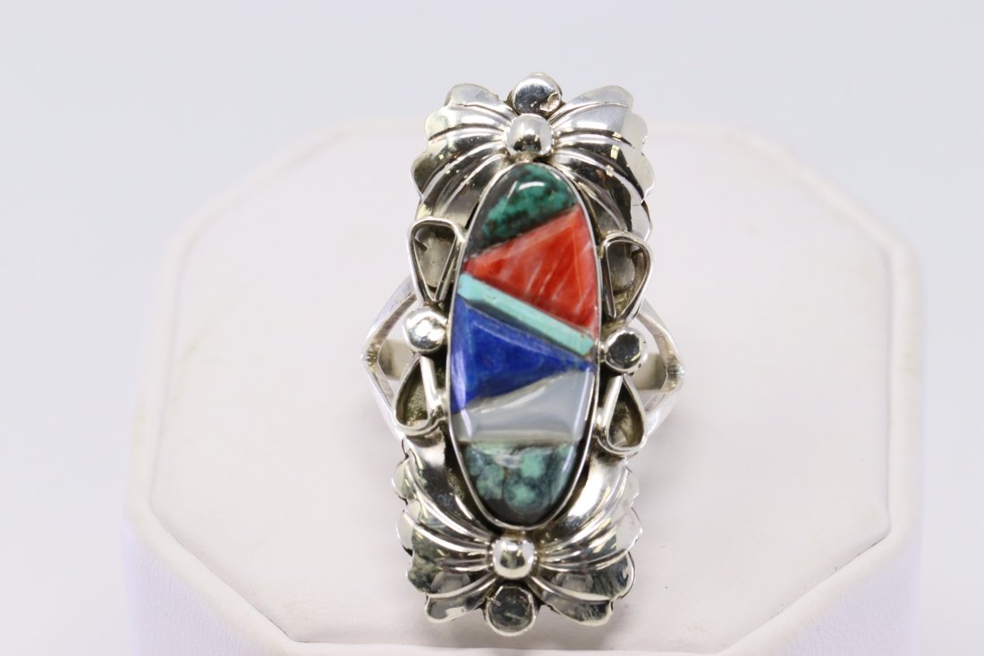 Native American Navajo Inlay Ring By Jerome Yazzie: This is a Navajo Handmade Native American Navajo Inlay Ring By Jerome Yazzie. ring size is 9.50.