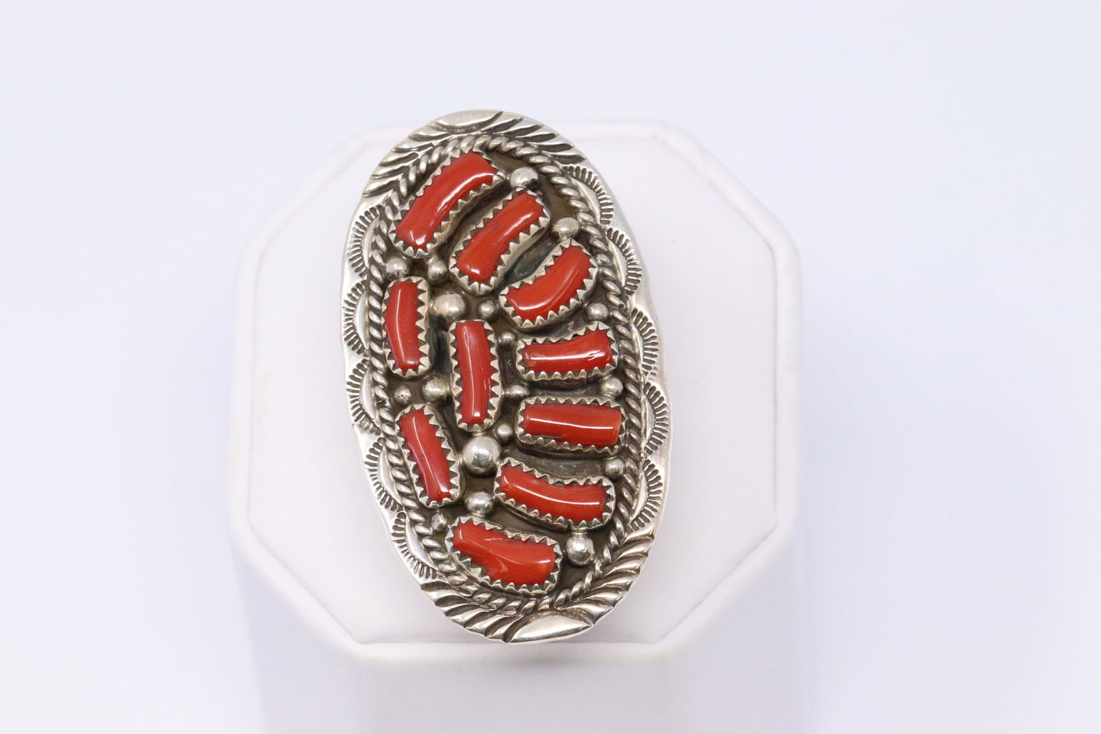 Native Navajo Handmade Sterling Silver Coral Ring By (1 of 3)