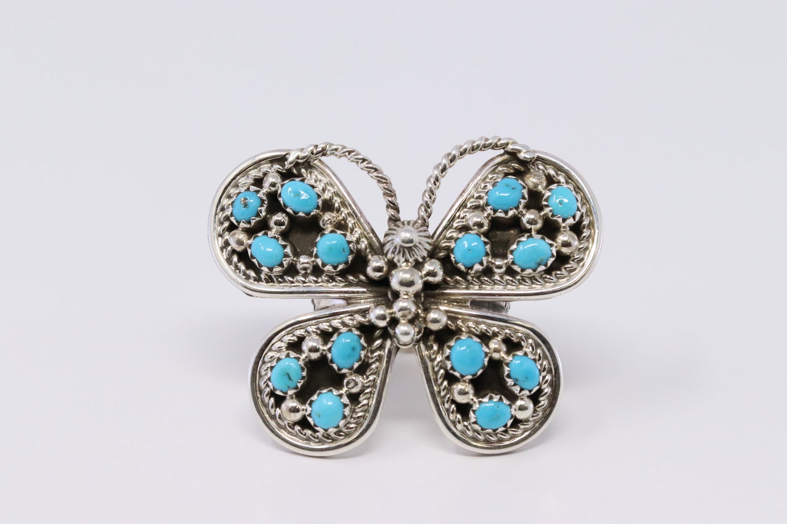 Sterling Silver & Turquoise Butterfly Adjustable Ring (1 of 3)