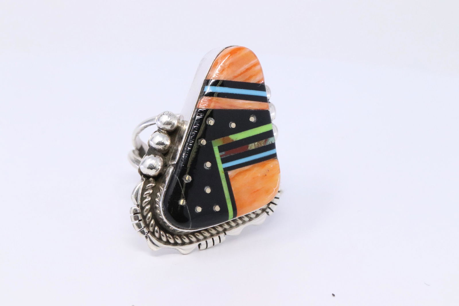 Navajo Handmade Sterling Silver with Multi-Stone Inlay: This is a Navajo Handmade Sterling Silver with Multi-Stone Inlay Ring by Ray Jack. Ring size is 7.50.