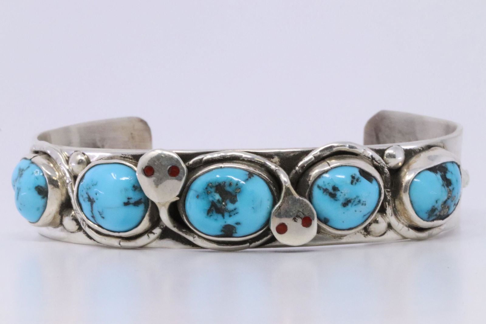 Native American Zuni Turquoise Sterling Snake Bracelet (1 of 5)