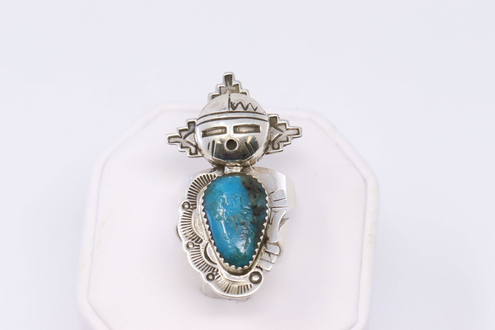 Navajo Sterling Silver Kingman Turquoise Handmade Ring (1 of 4)