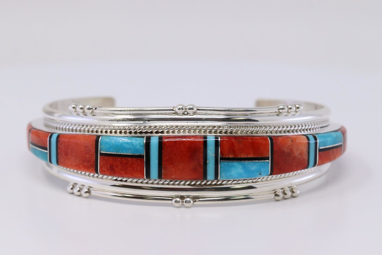 Navajo Sterling Silver Turquoise Spiny Oyster Inlay (1 of 3)