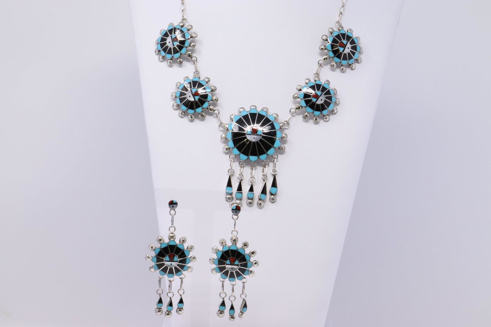 Zuni Sterling Silver Pearl And Turquoise Inlay Sunface (1 of 7)