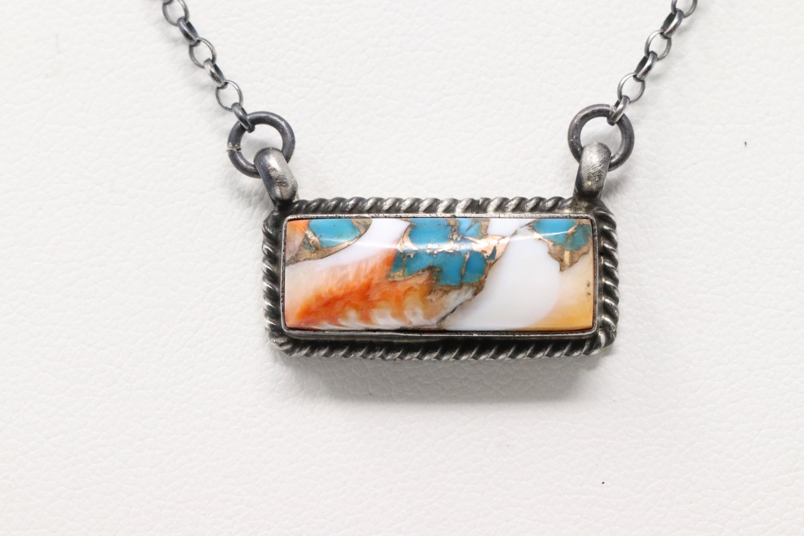 Native American Navajo Handmade Multi-Color Bar: This is a Native American Navajo Handmade Multi-Color Bar Necklace Set In Sterling Silver By Alfred Martinez. Necklace length is 16.00".