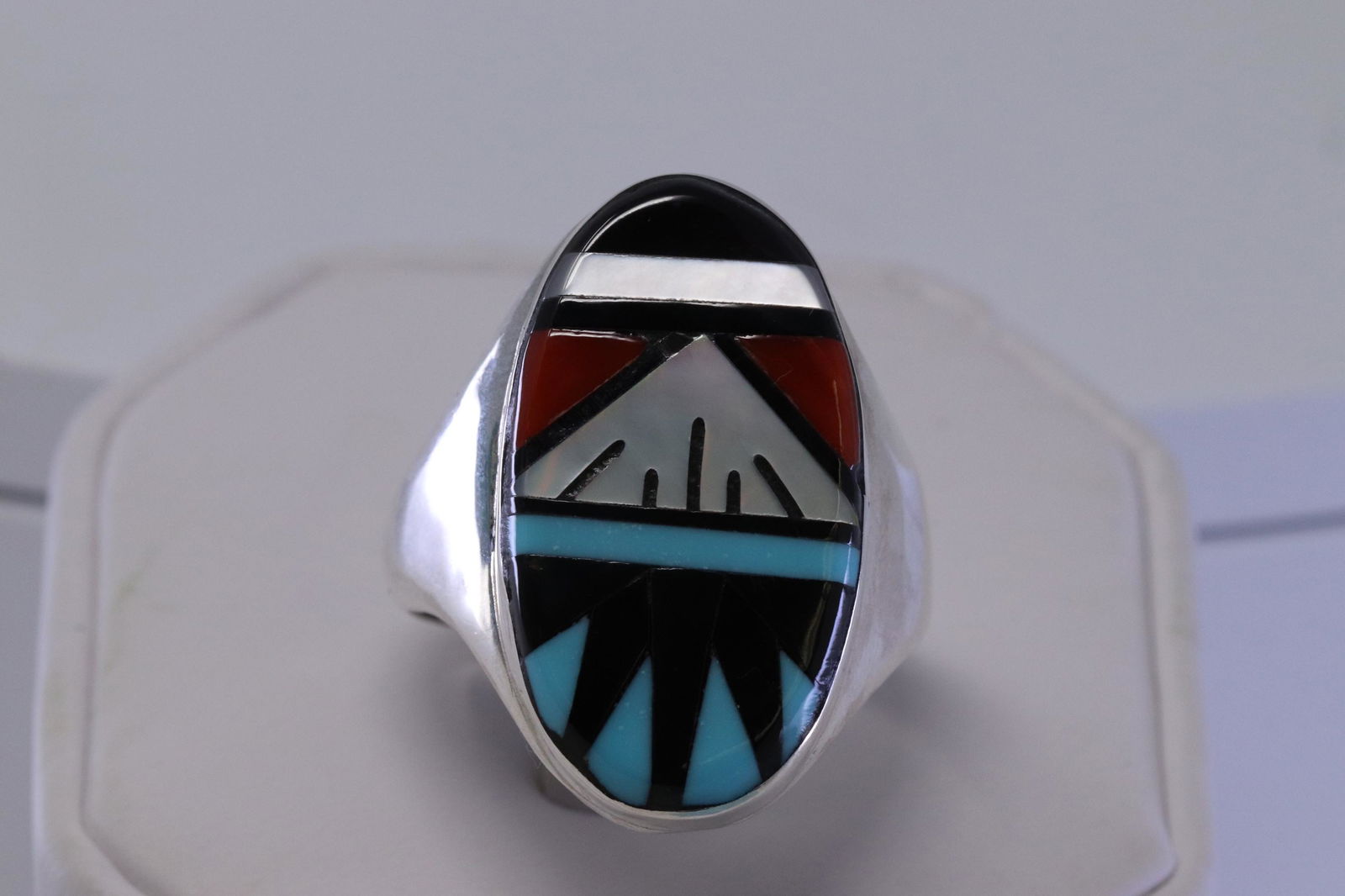 Native American Zuni Multi-Color Inlay Ring By LLC. (1 of 4)