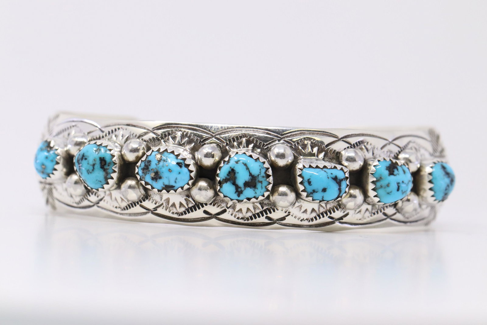 Native American Navajo Handmade Turquoise Bracelet: This is a Native American Navajo Handmade Turquoise Bracelet Sterling Silver By Grace Silver.