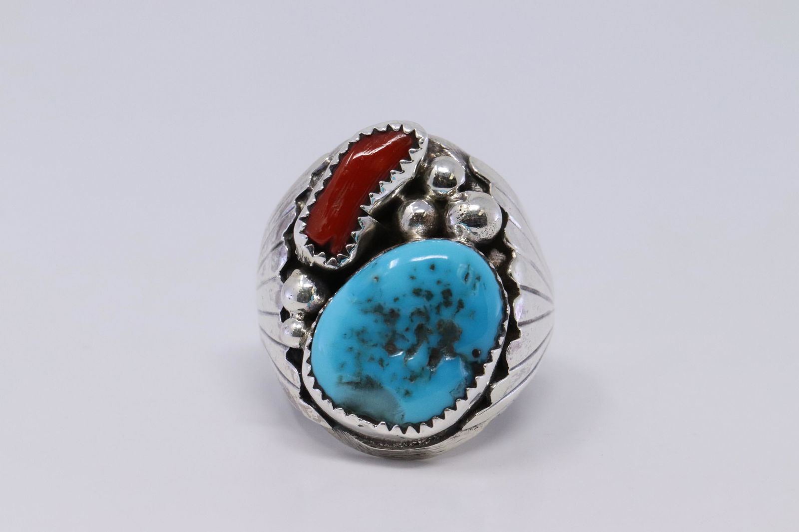 Native American Sterling Silver Turquoise Coral Ring by (1 of 3)