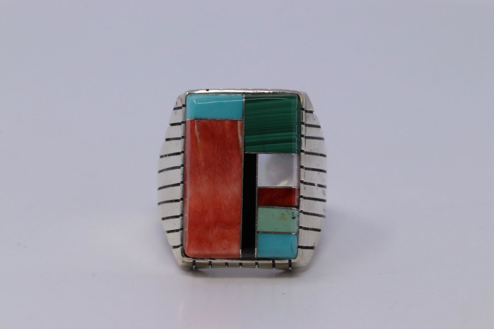 Native American Navajo Handmade Multi-Color Gemstone: This is a Native American Navajo Handmade Multi-Color Gemstone Ring By Ray Jack. Ring size is 12.50.