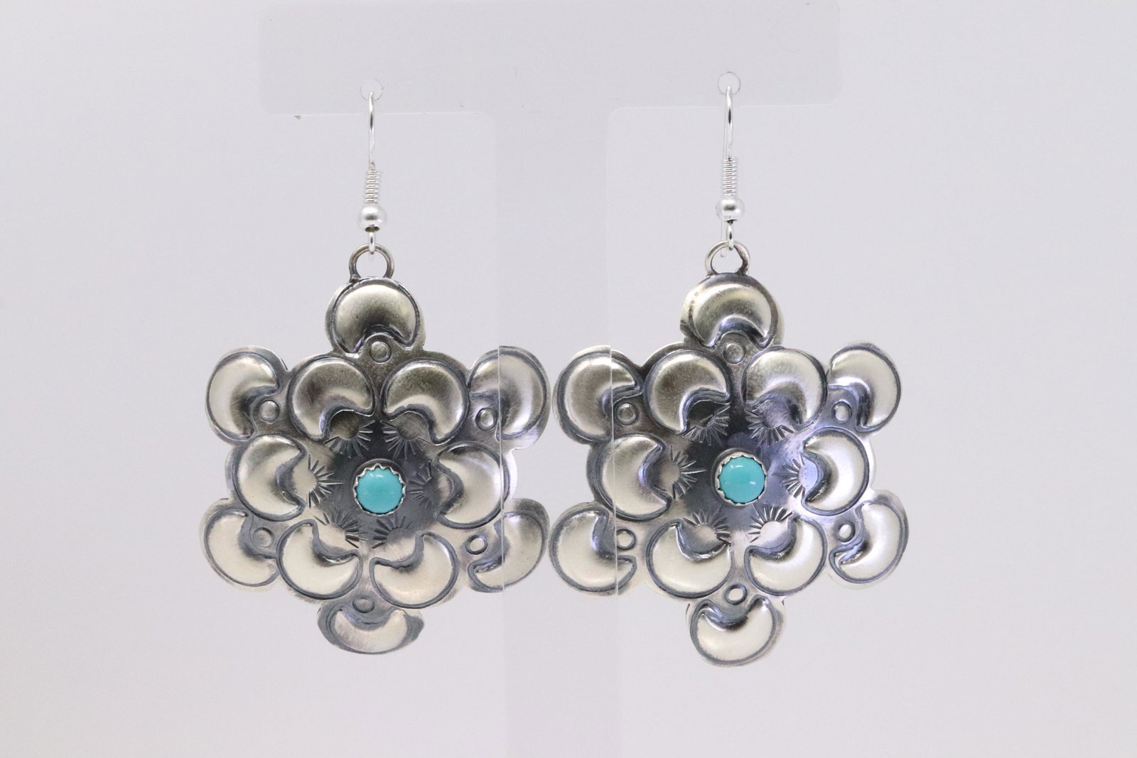 Native American Navajo Handmade Sterling Silver: This is a Native American Navajo Handmade Sterling Silver Turquoise Hool Old Style Earrings by Tim Yazzie. Earrings Length is 2.50in"