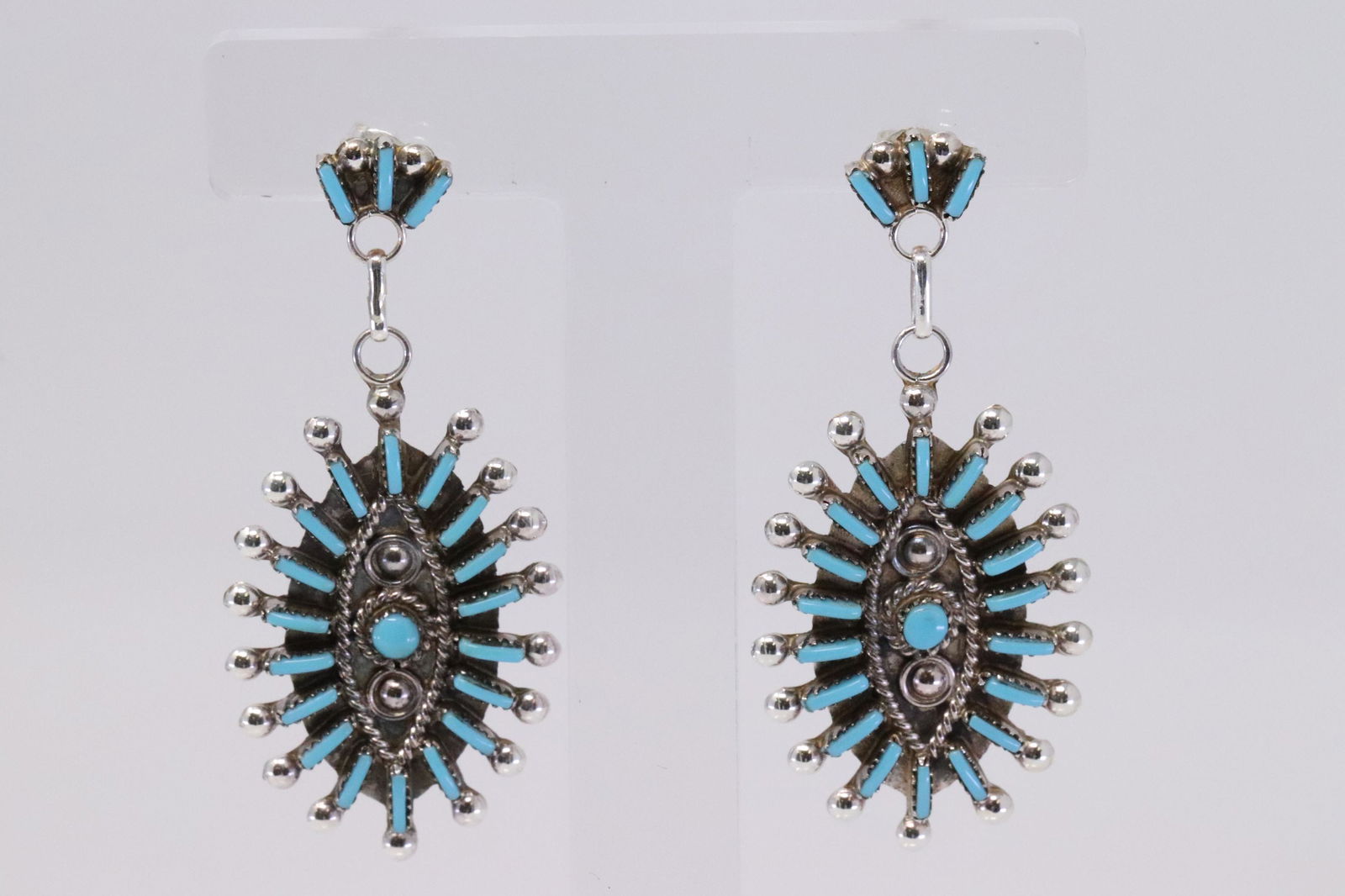 Native American Navajo Handmade Sterling Silver: This is a Native American Navajo Handmade Sterling Silver Turquoise Cluster Dangle Earrings by Leander Nez.Errings Length is 2.50in"