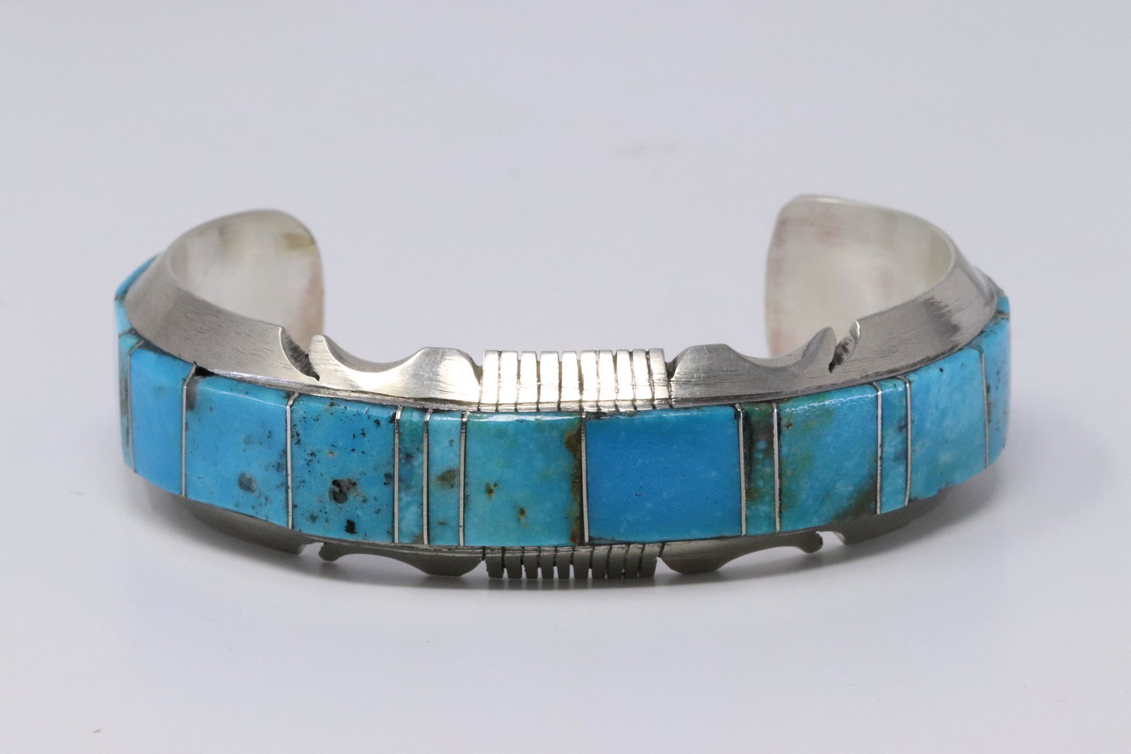 Native American Navajo Handmade Sterling Silver: This is a Native American Navajo Handmade Sterling Silver Turquoise Inlay Bracelet by Steve Francisco.
