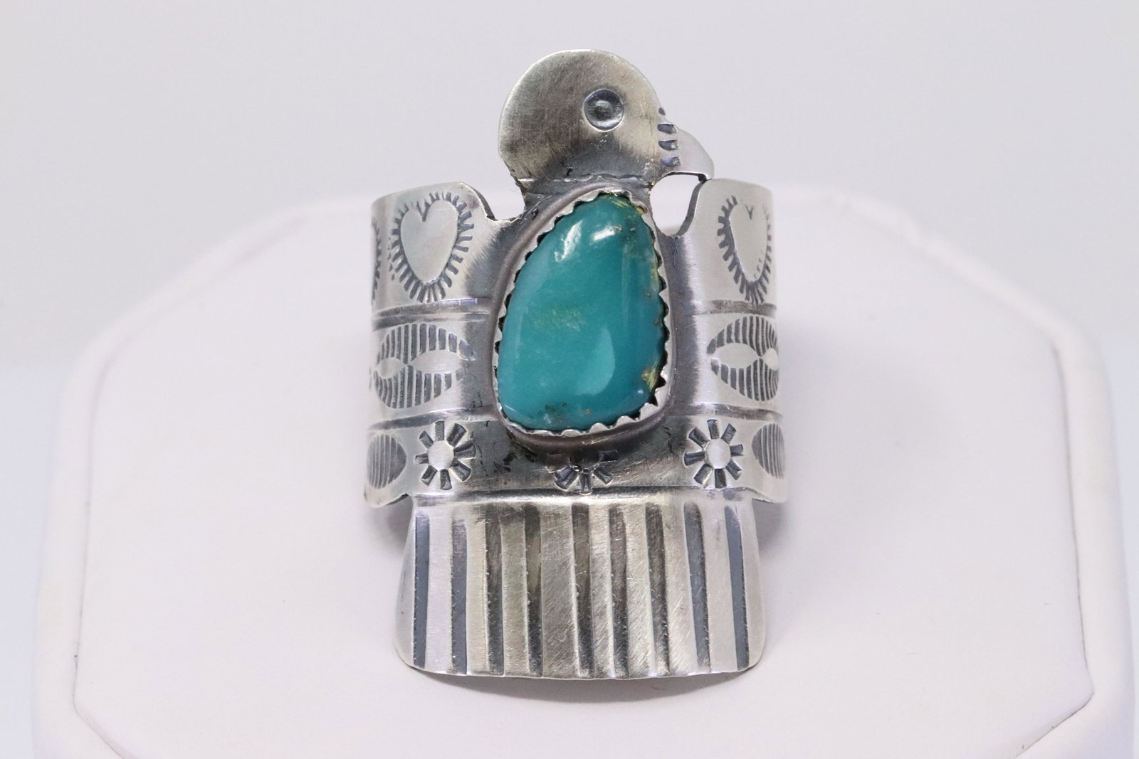 Native American Navajo Handmade Sterling Silver: This is a Native American Navajo Handmade Sterling Silver Turquoise Thunderbird Ring by Tim Yazzie.Ring Size is 9.00