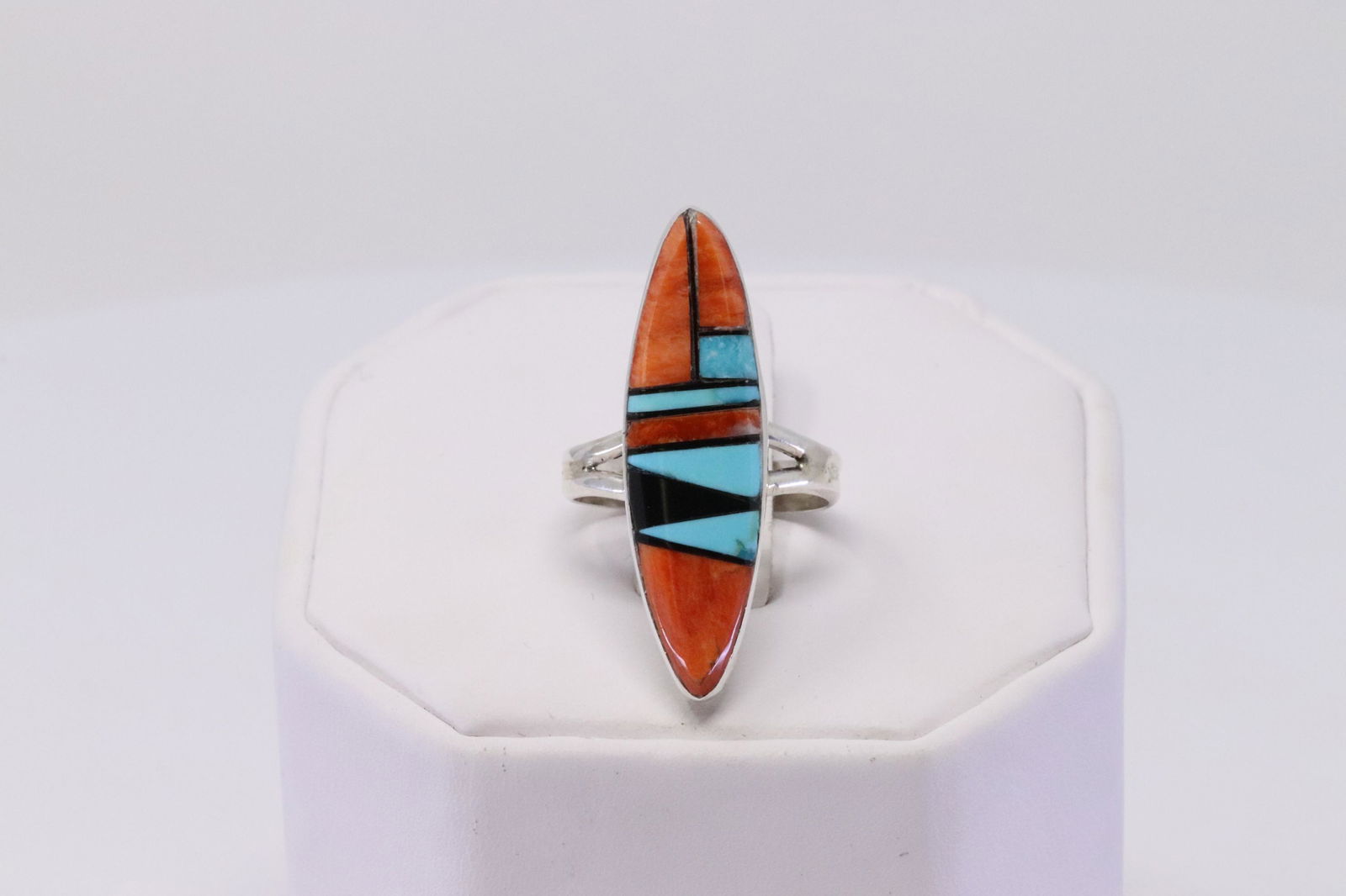 Native American Navajo Handmade Sterling Silver: This is a Native American Navajo Handmade Sterling Silver Multi-Color Inlay Ring by Germaine Smith. Ring size is 5.50