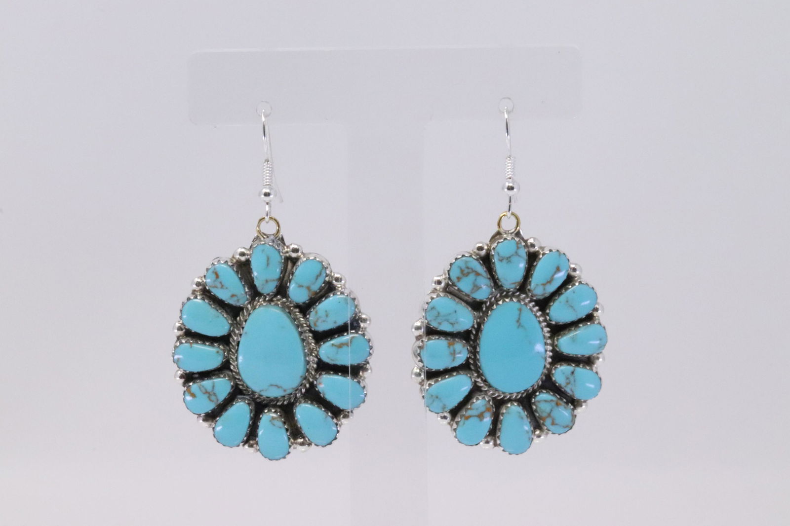 Native American Navajo Handmade Sterling Silver: This is a Native American Navajo Handmade Sterling Silver Turquoise Cluster Earrings by Agustin Sandoval.Earrings Length is 2.50in"