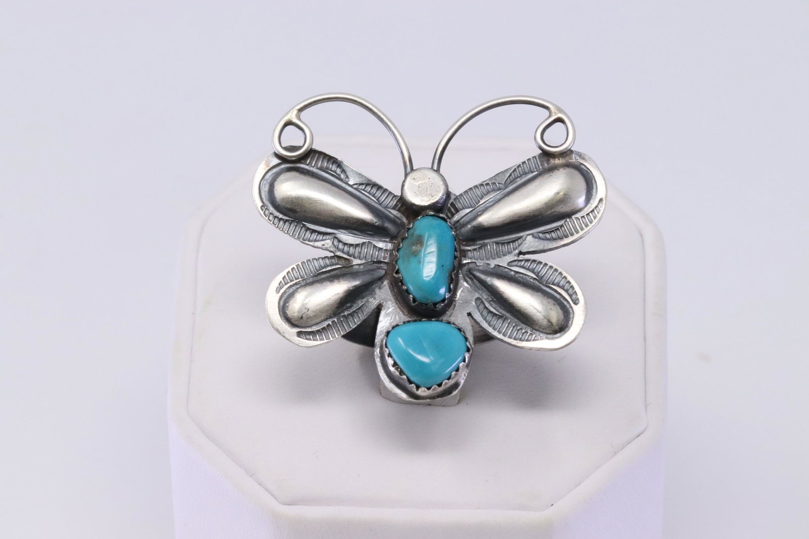 Native American Navajo Handmade Sterling Silver: This is a Native American Navajo Handmade Sterling Silver Butterfly Turquoise Ring by Tim Yazzie. Ring Size 9.50