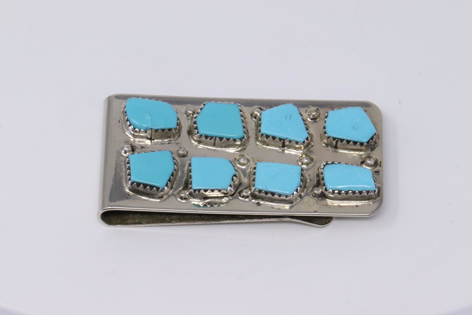 Native American Navajo Handmade Sterling Silver: This is a Native American Navajo Handmade Sterling Silver Turquoise Money Clip by Cut Cheama.