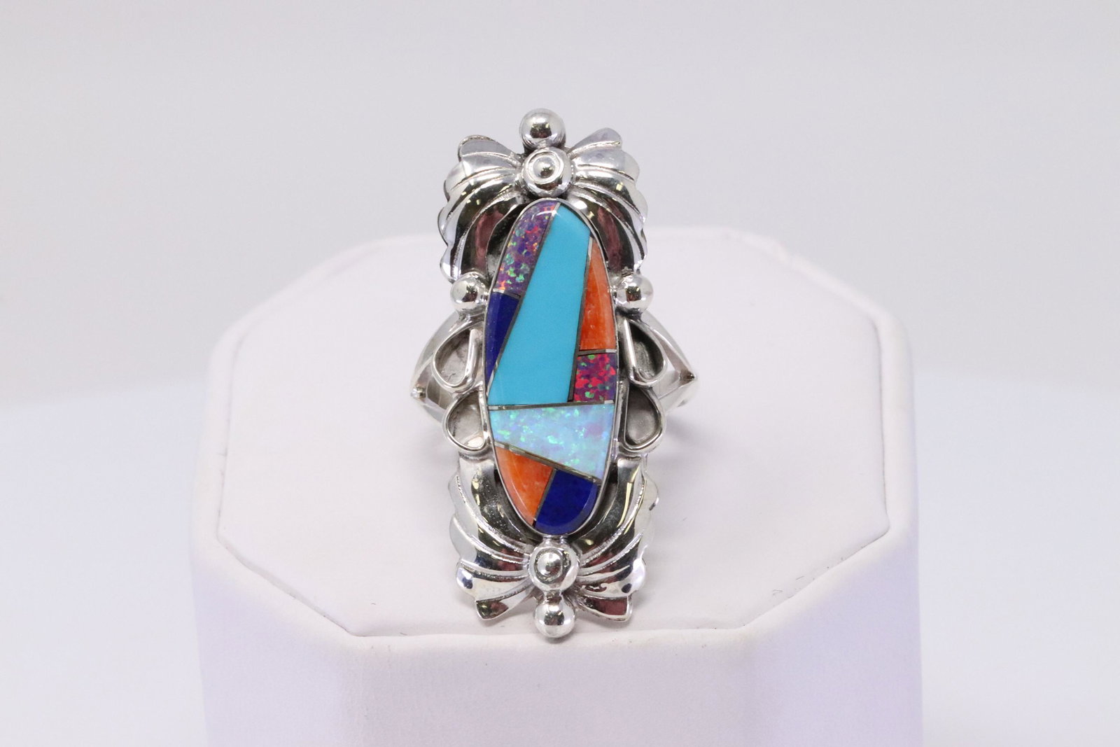Native American Navajo Handmade Sterling Silver: This is a Native American Navajo Handmade Sterling Silver Multi-Color Inlay Ring by Jerome Yazzie. Ring size is 9.00